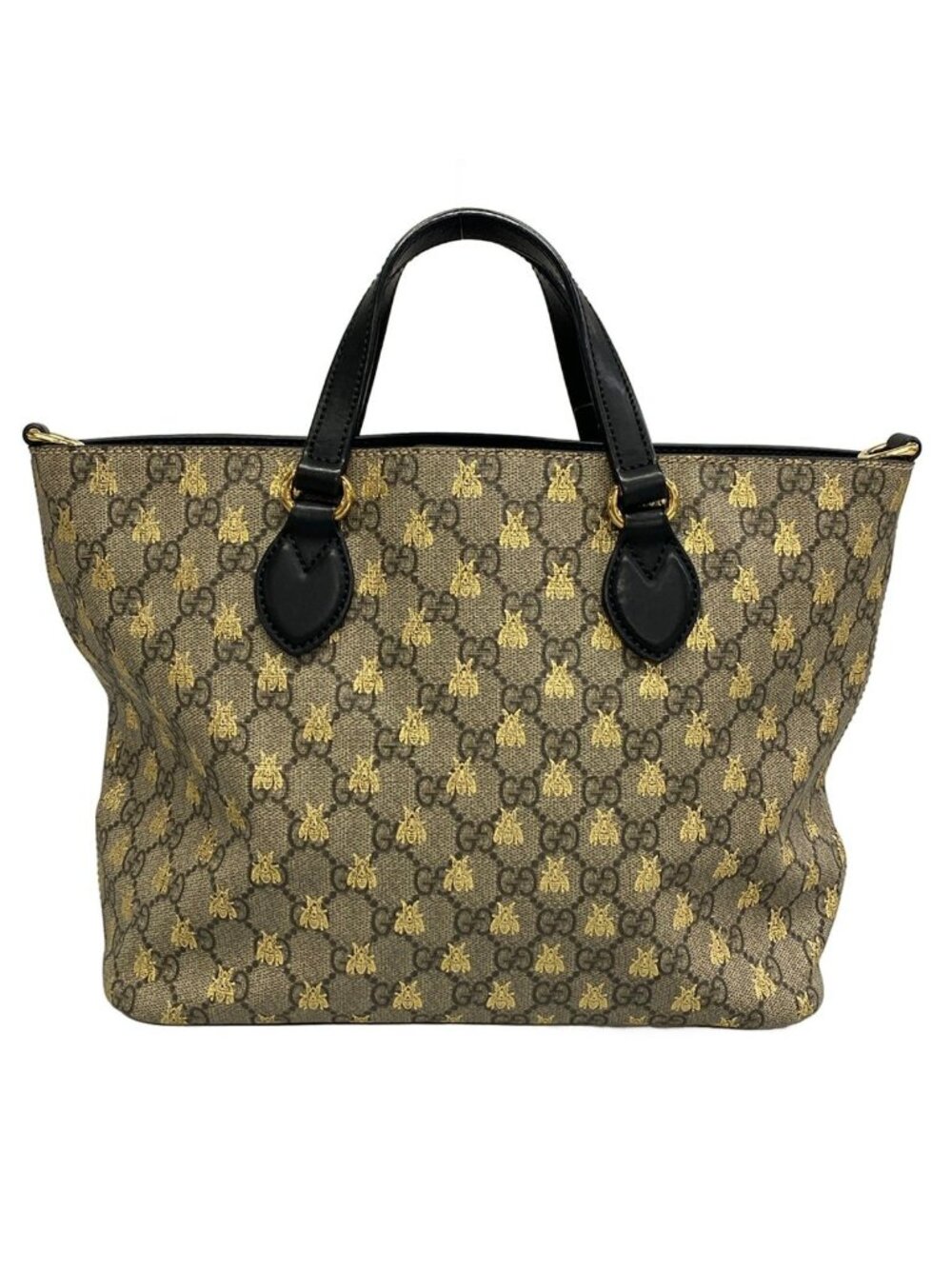 Gucci Tote Bag GG Supreme Beige Black Multi Leather